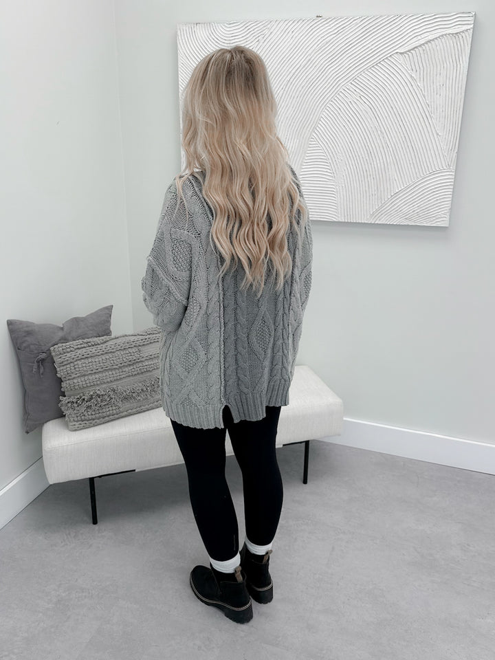 Granville Cable Knit Sweater in Grey
