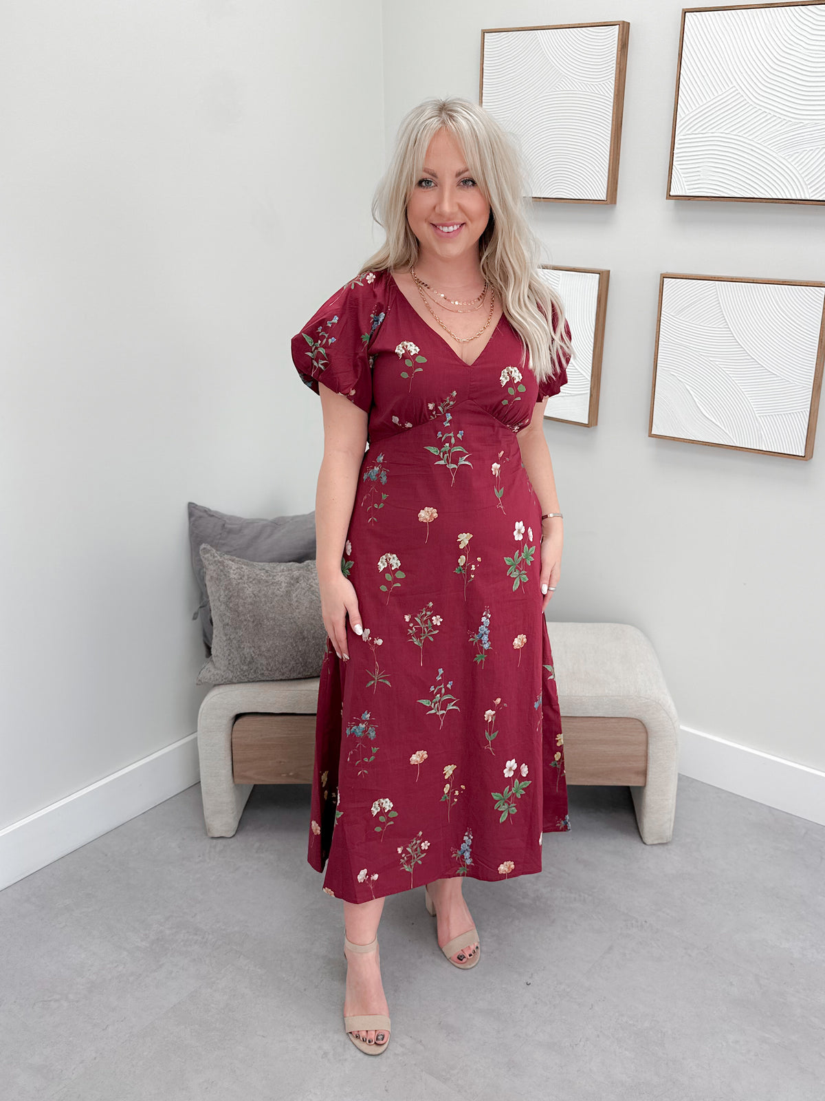 Marta Dress in Wine Floral