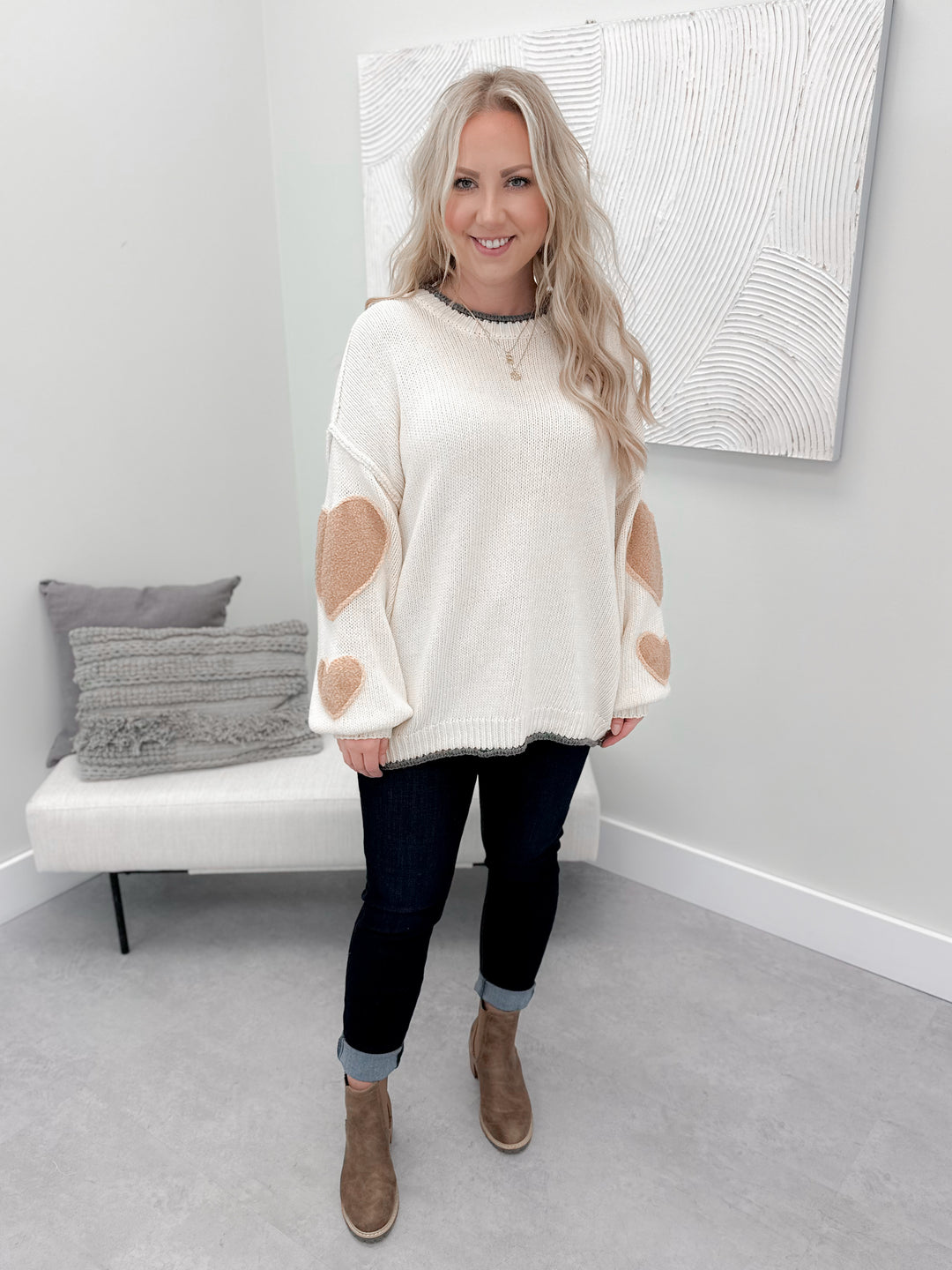 Wear Your Heart on Your Sleeve Sweater in Ivory