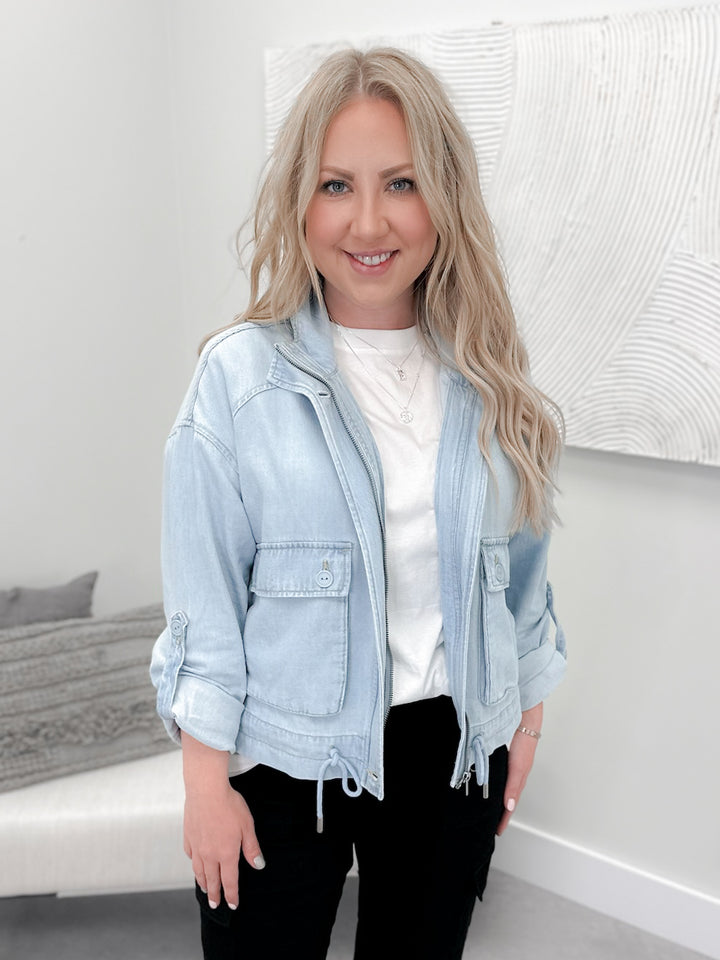 Forever Oversize Cargo Jacket in Light Wash by Risen