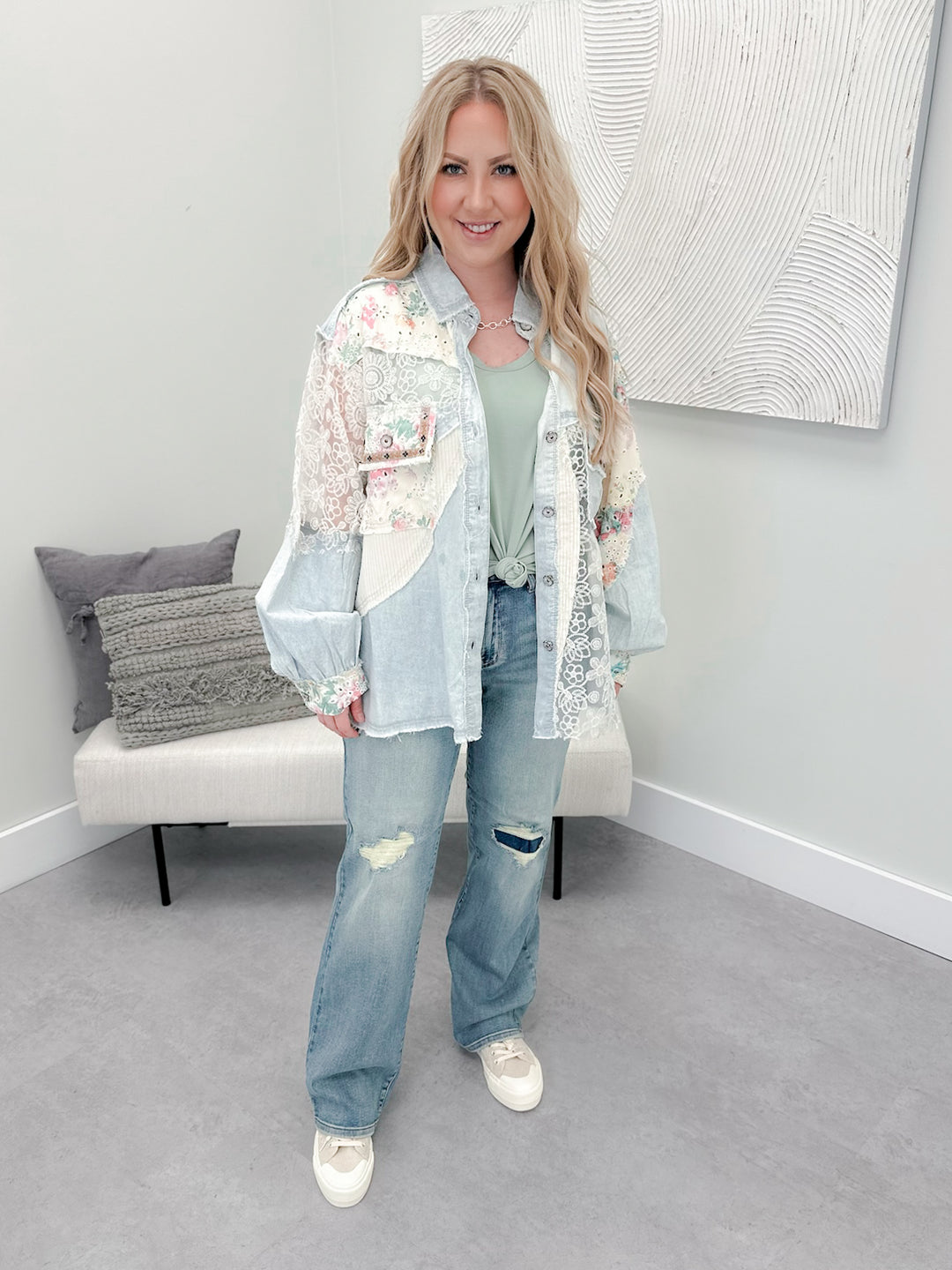 Sullivan Floral Shacket in Denim by Pol