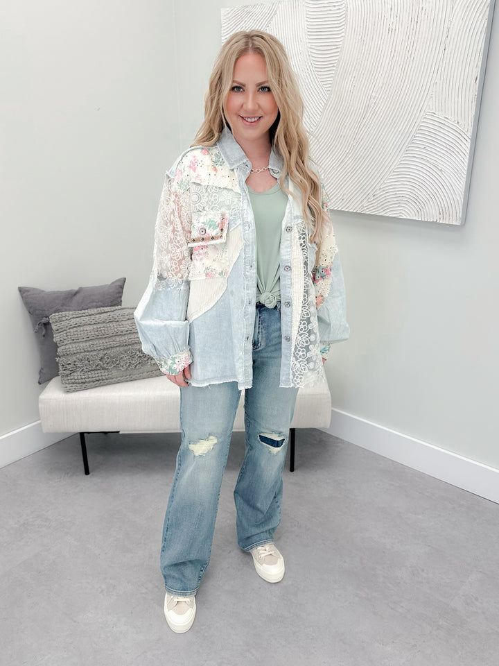 Sullivan Floral Shacket in Denim by Pol