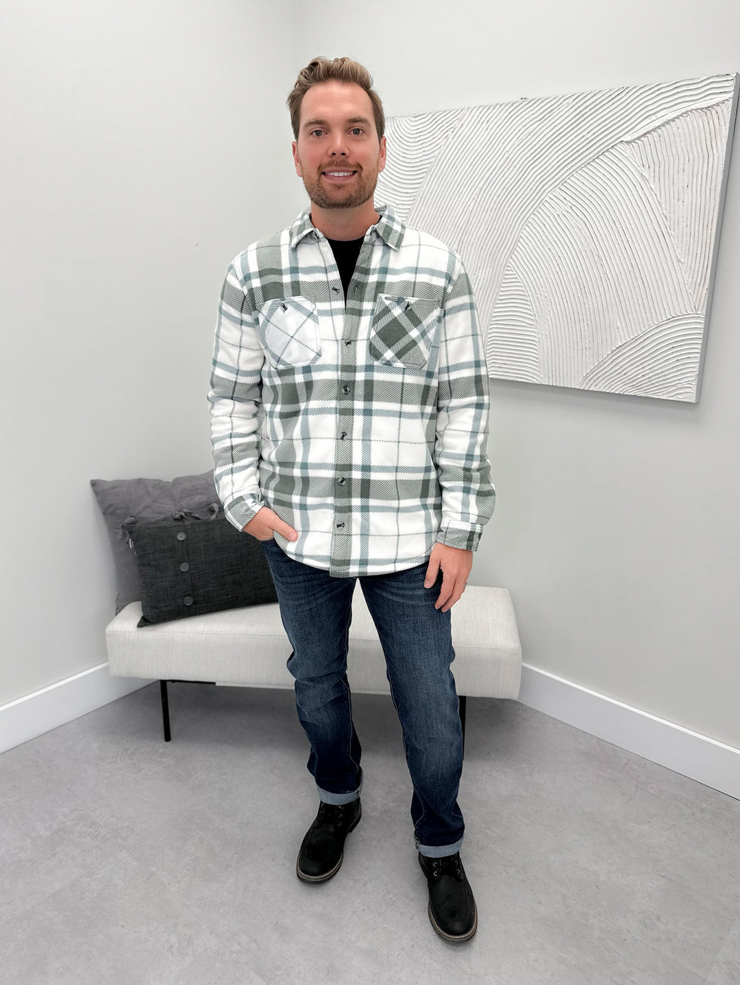 Mens Caspian Fleece Shacket in Sage