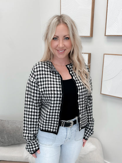 Gingham Cardigan in Black by Ampersand Avenue