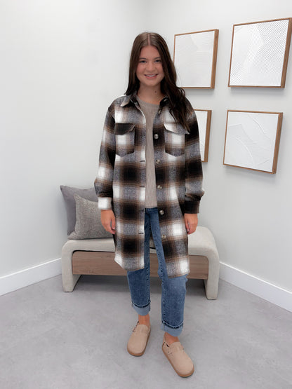 Sarella Plaid Shacket in Brown