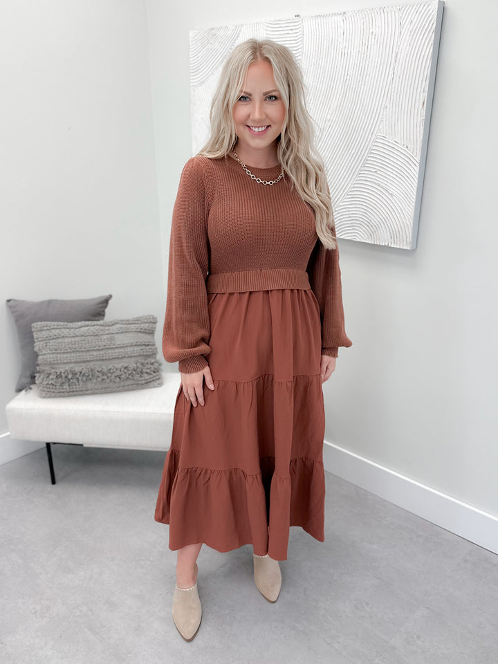 Lara Layered Sweater Dress in Terracotta