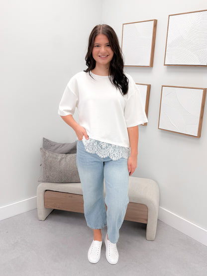 Usha Lace Bottom Tee in Cloud