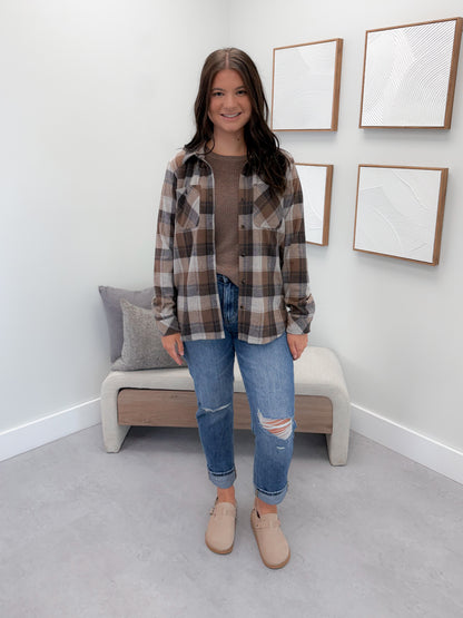 Briar Shacket in Brown Plaid