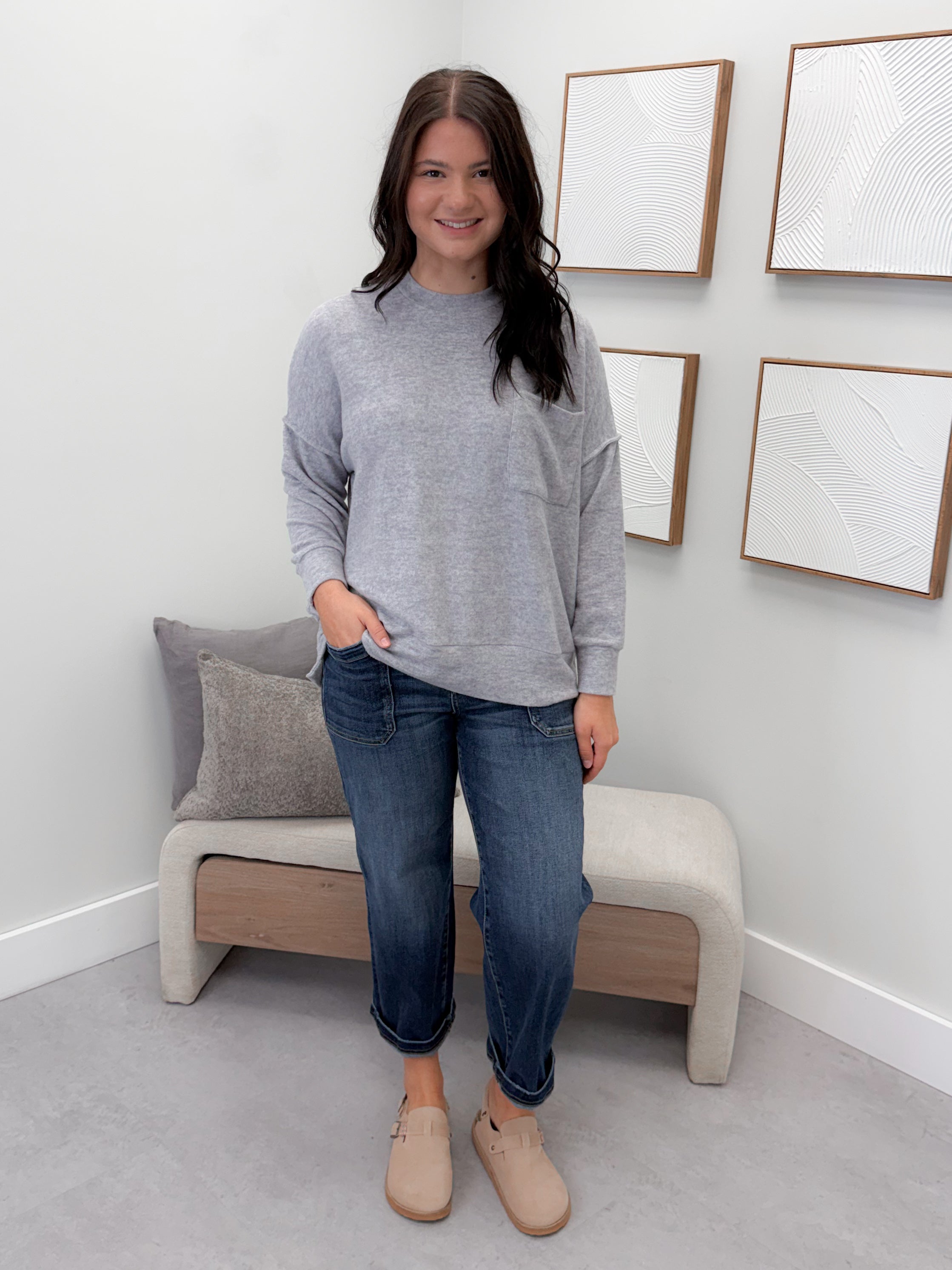 Denton Brushed Pullover in Heather Grey