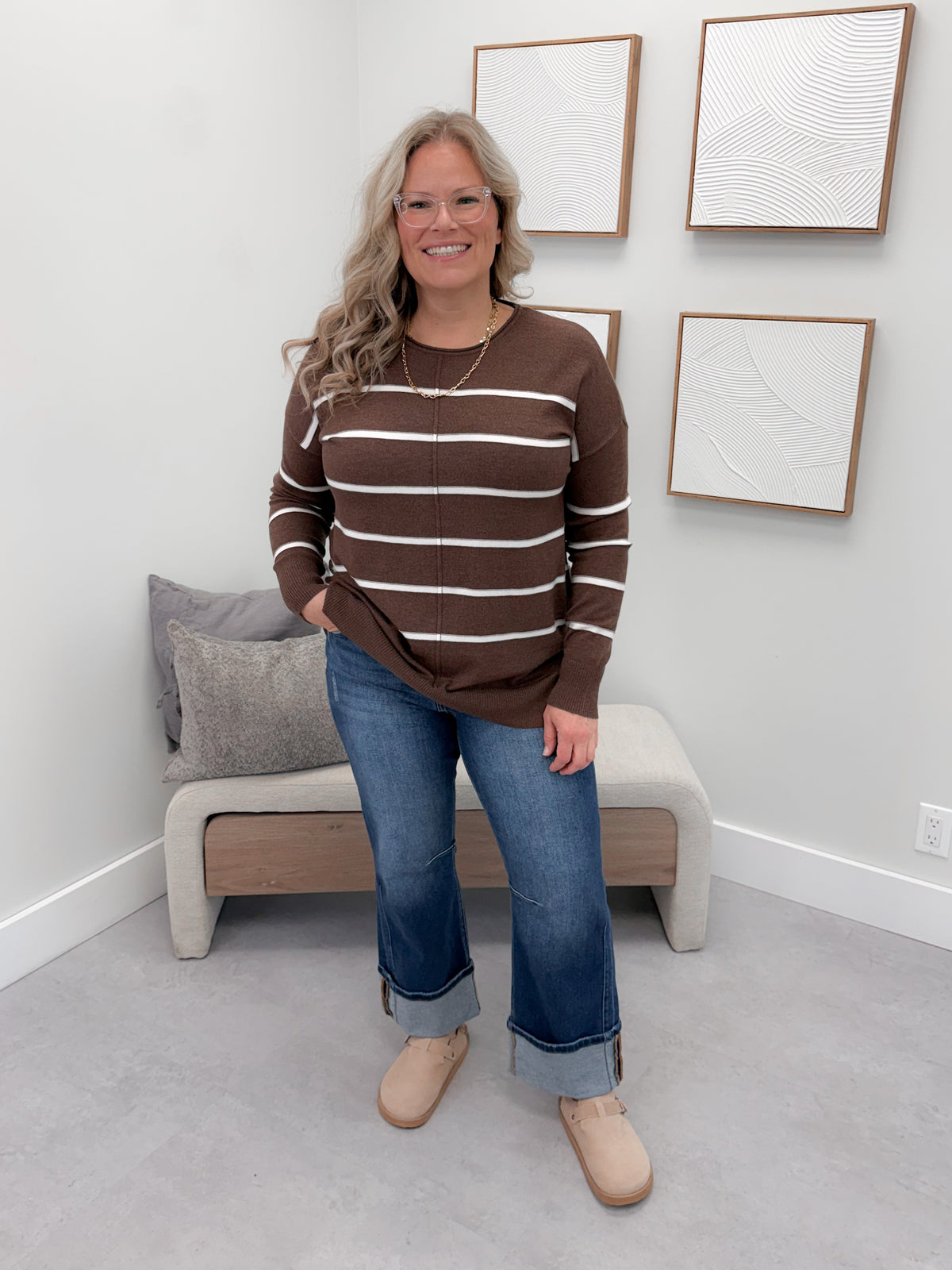 Jeanette Stripe Sweater in Brown