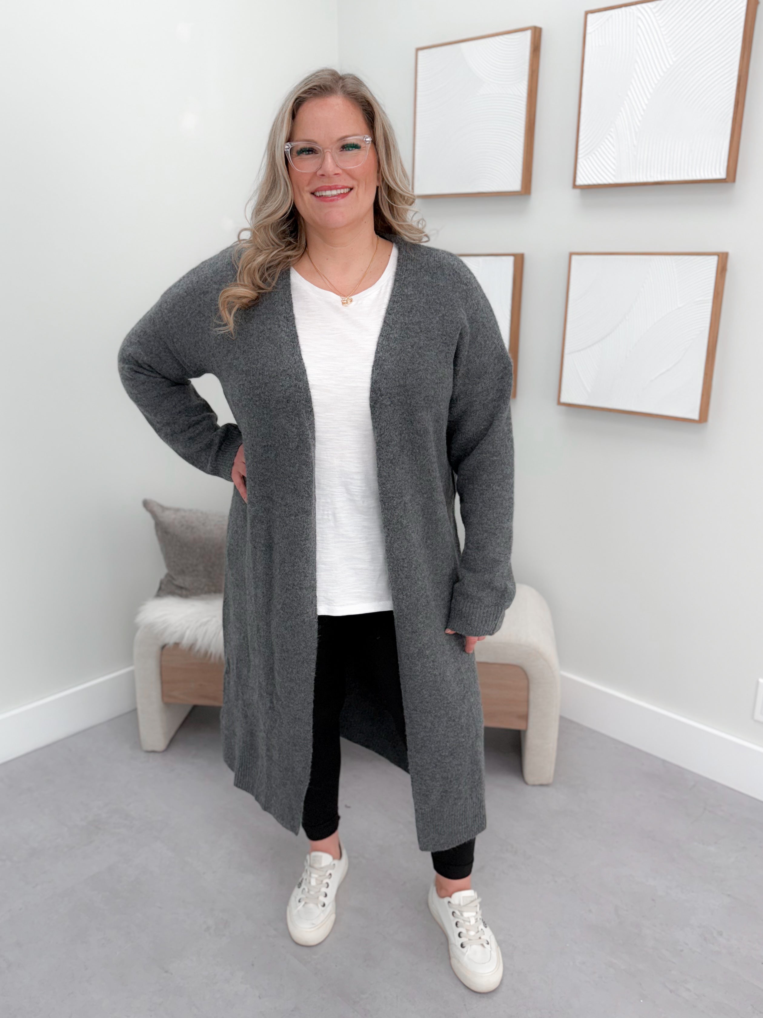 Eden Longline Cardigan in Charcoal