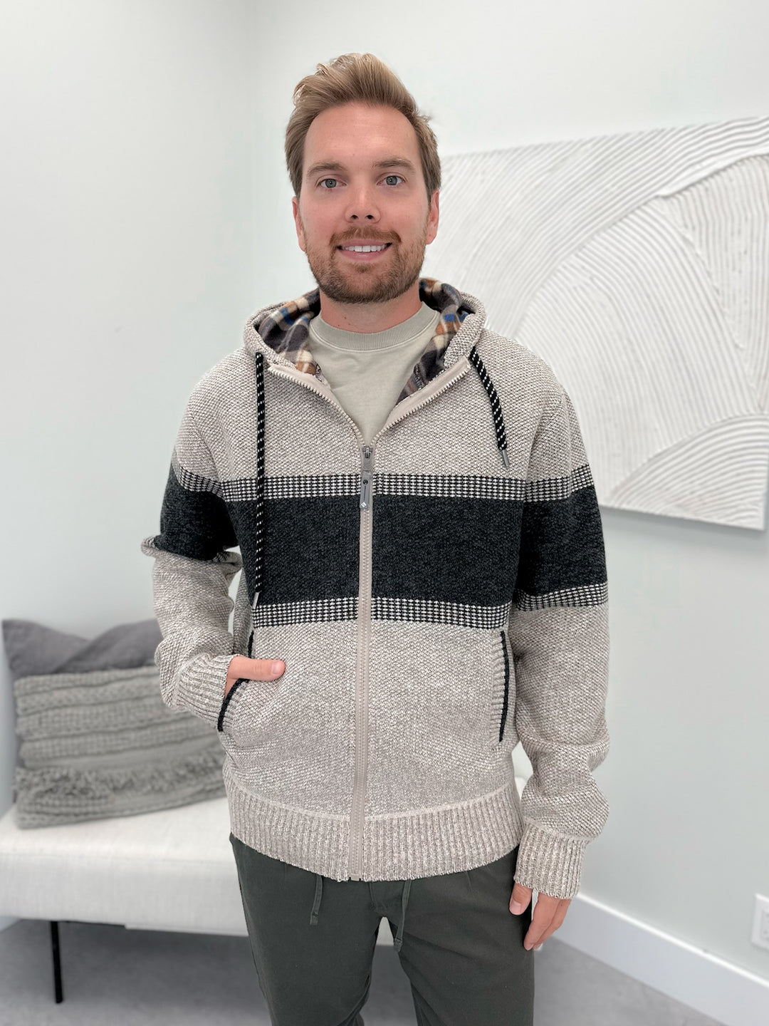 Mens Bear Sweater Hoodie in Beige