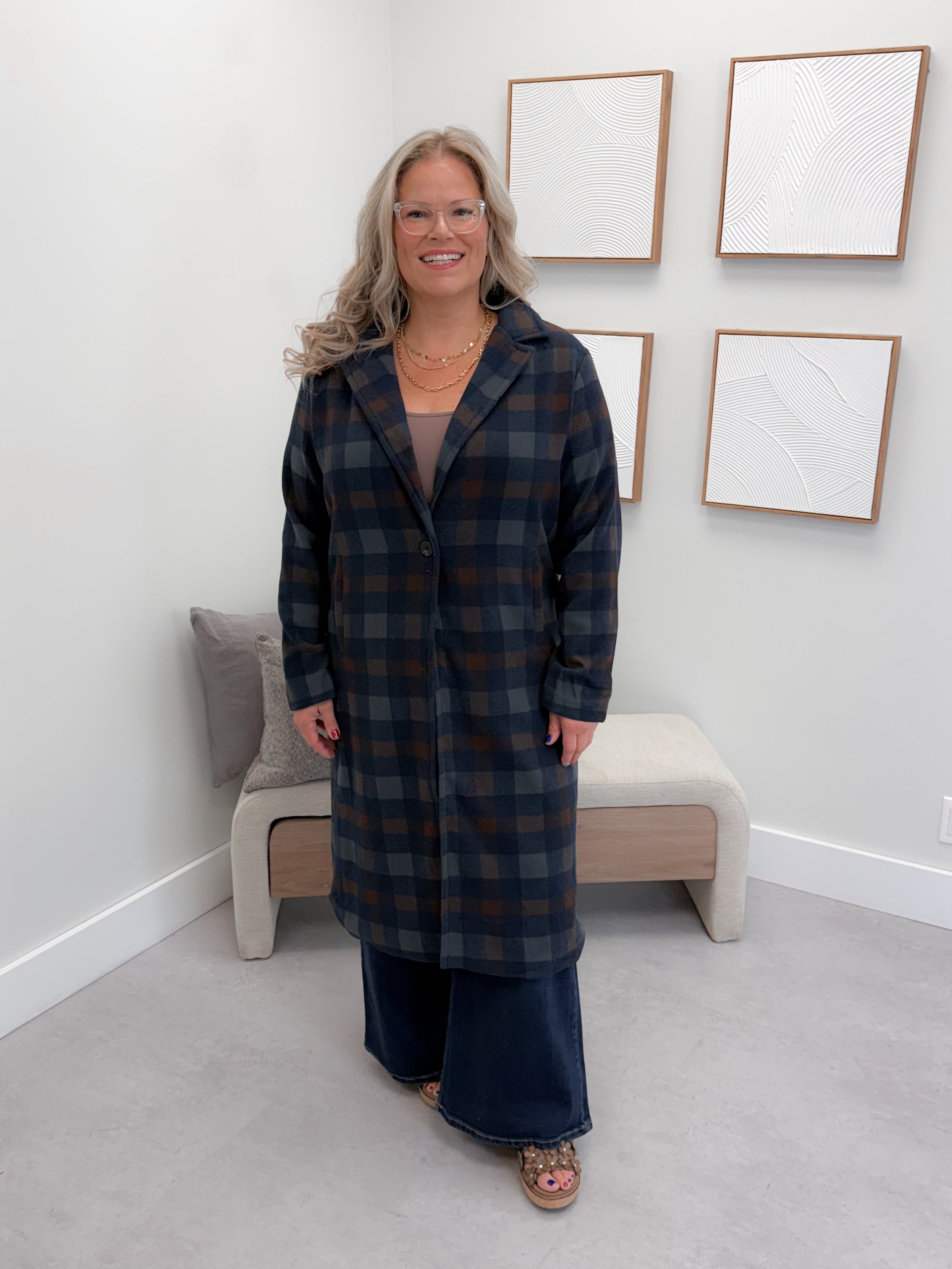 Colette Coat in Navy Plaid