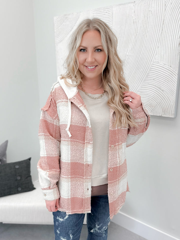 Emily Plaid Shacket in Blush