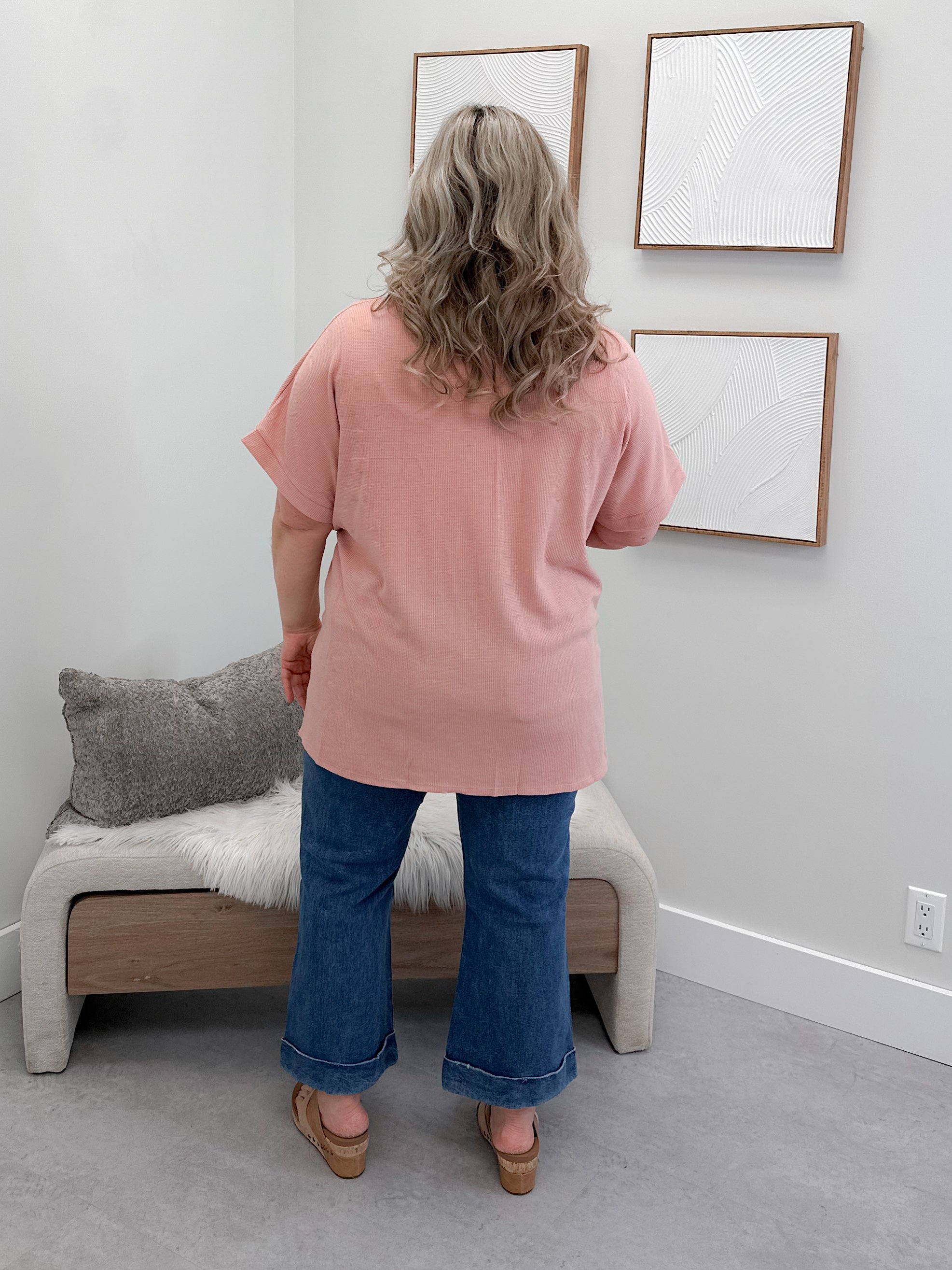 Lorainne Waffle Cardi in Pink