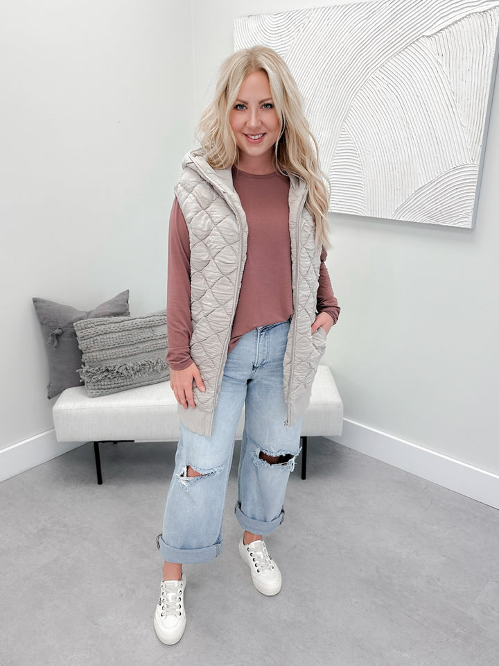 Marley Quilted Vest in Taupe