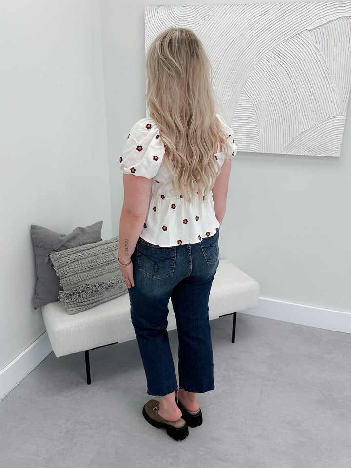 Fergie Cropped Peplum Top in Cream