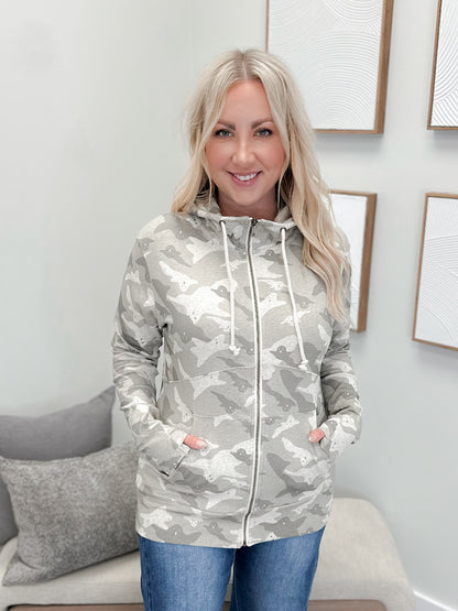 Peek-A-Boo Camo FullZip Sweatshirt by Ampersand Ave