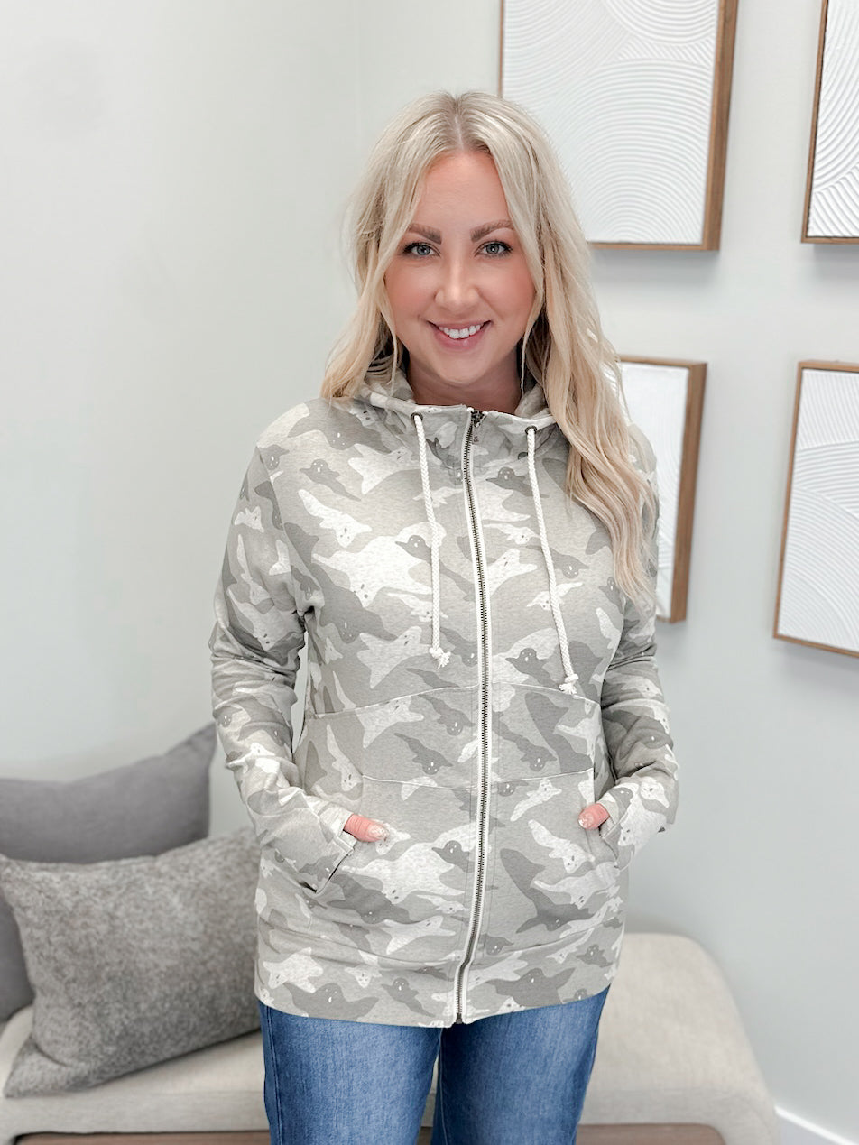 Peek-A-Boo Camo FullZip Sweatshirt by Ampersand Ave