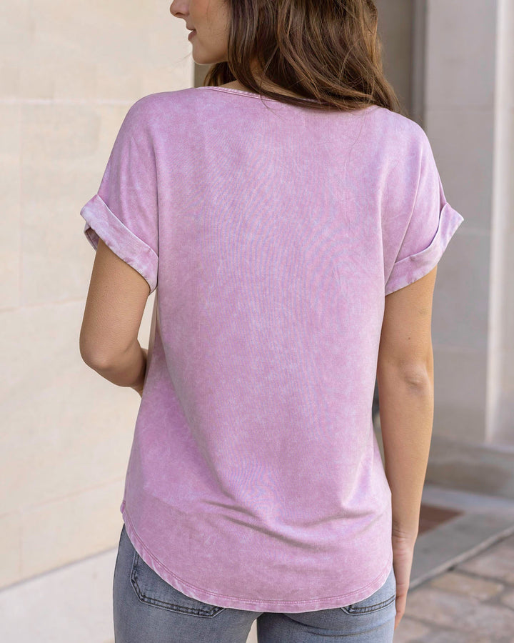 Henley Mineral Washed Tee in Washed Violet by Grace & Lace