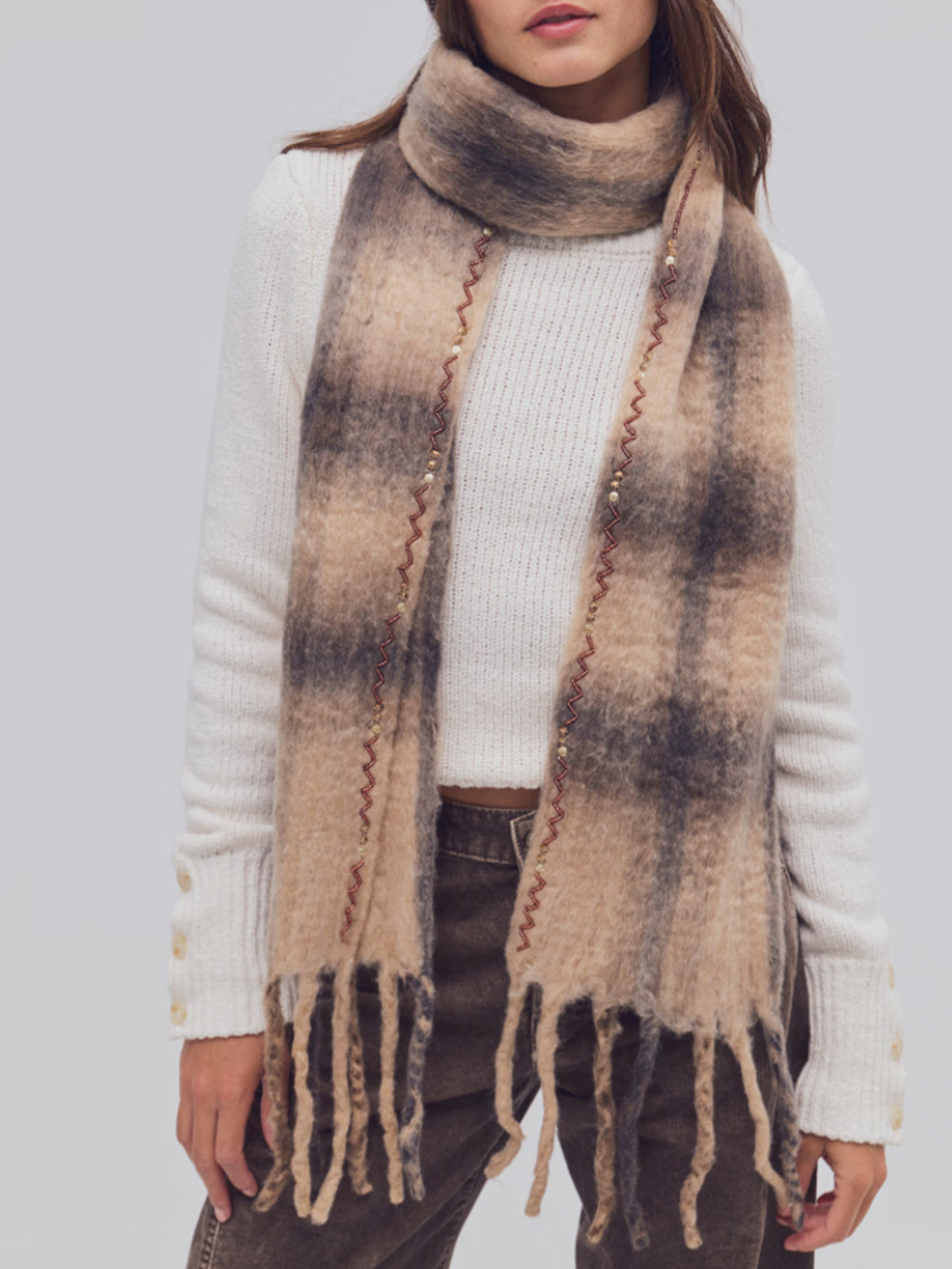 Highland Plaid Skinny Scarf by Free People