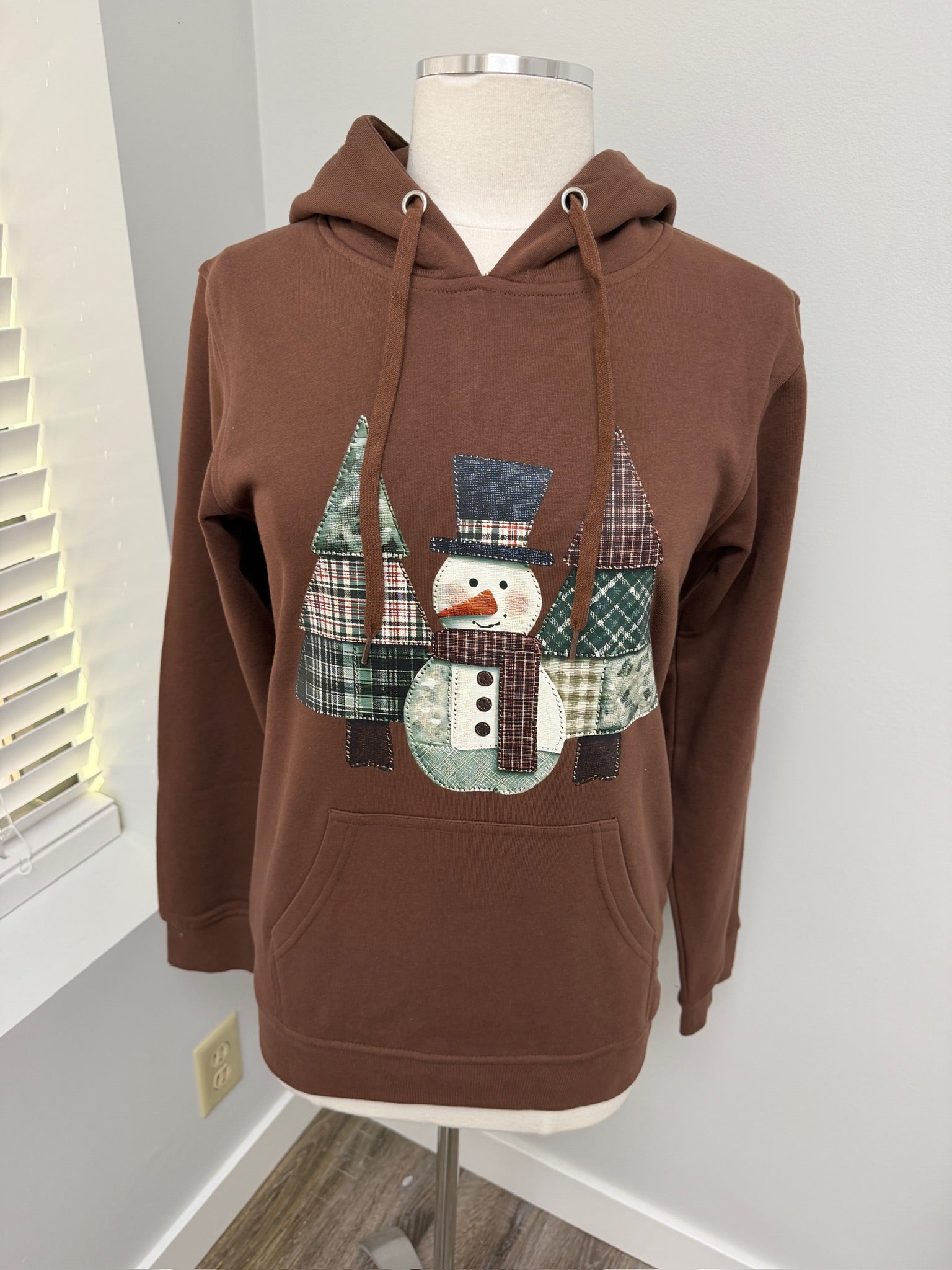 #109- Brown Snowman Hoodie Size XS