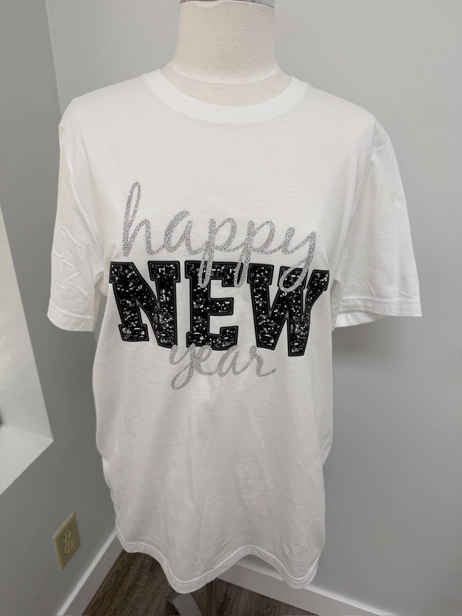 #117- White New Year Tee Size Large