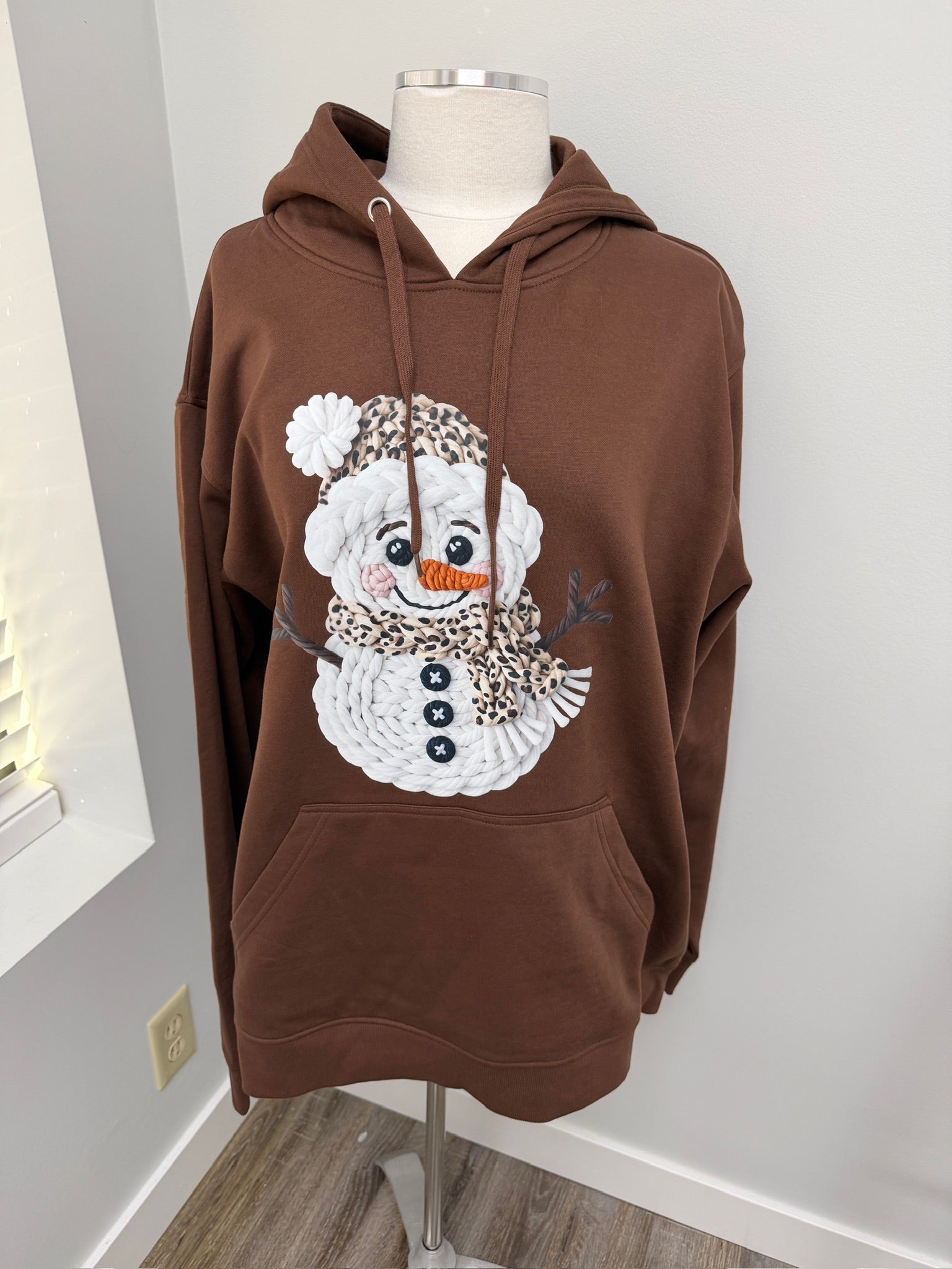 #127- Brown Snowman Hoodie Size XL