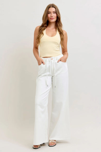 High Waist Palazzo Jeans in Cloud White by Judy Blue
