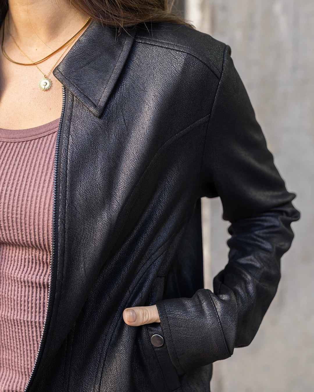 Lightweight Faux Leather Jacket in Black by Grace & Lace