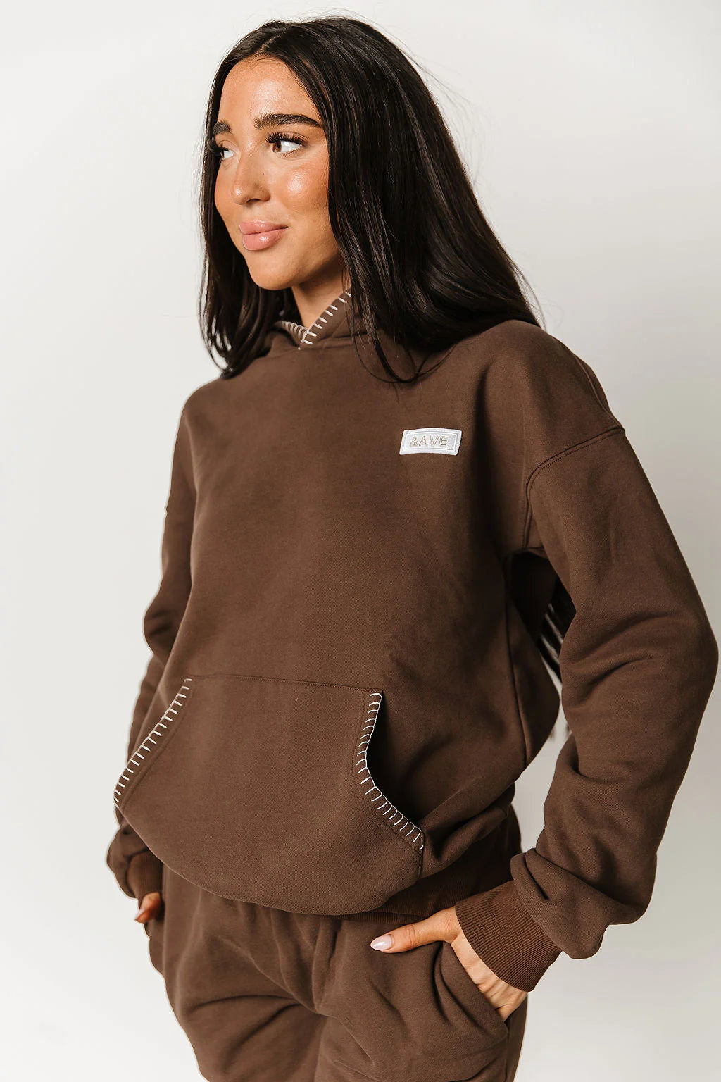 Comfort Zone Hoodie in Sweetly Stitched Coffee by Ampersand Avenue