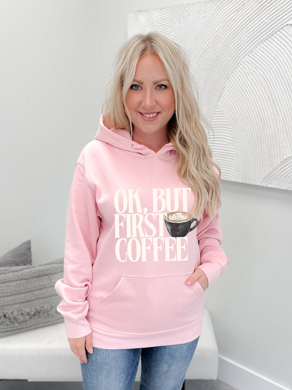 Coffee First Hoodie in Pink - 4XL
