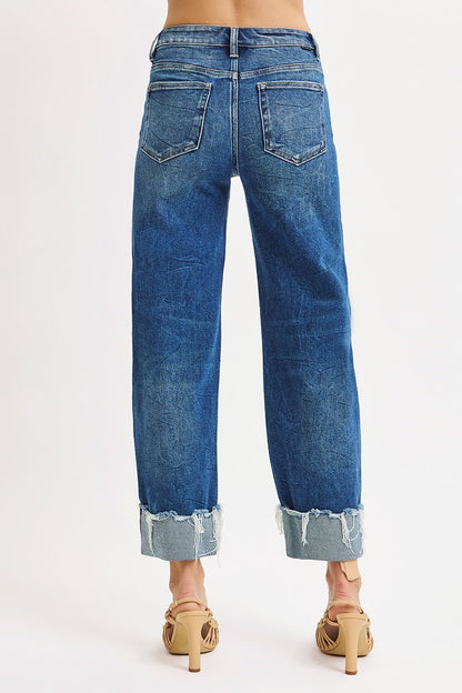 Cara High Rise Cuffed Jean in Medium Wash by Risen