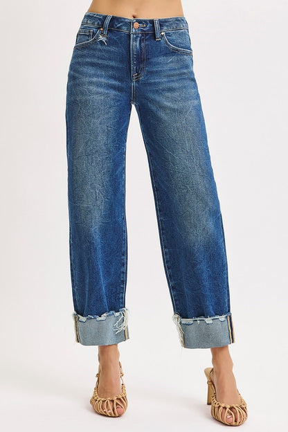 Cara High Rise Cuffed Jean in Medium Wash by Risen