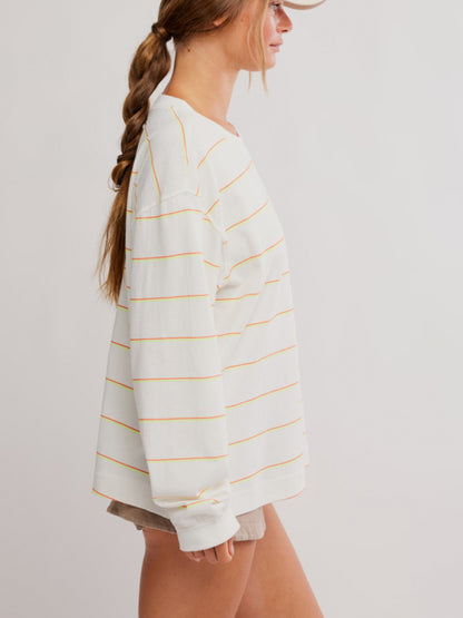 Printed Hustle Layer in Awning Stripe Ivory by Free People