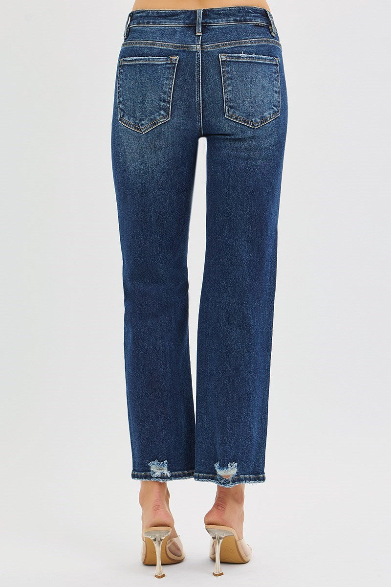 Samantha Straight High Rise Patched Knee Jeans by Risen