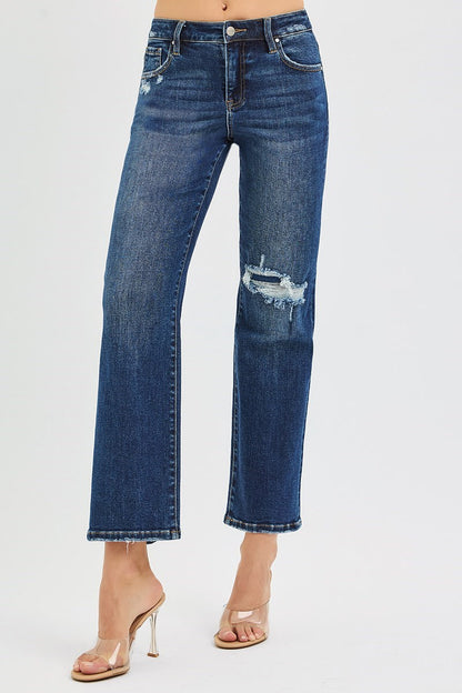 Samantha Straight High Rise Patched Knee Jeans by Risen