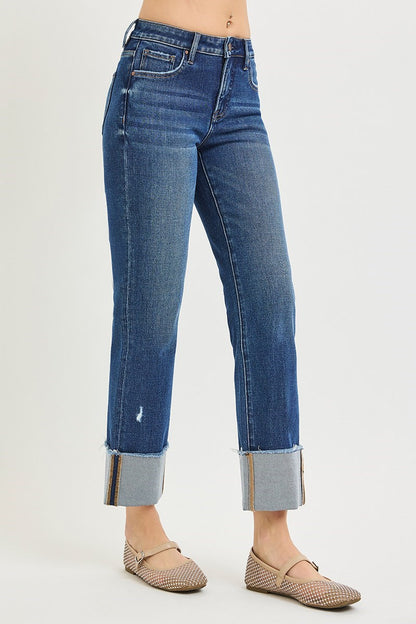 Daria Tummy Control Mid Rise Cuffed Jeans by Risen