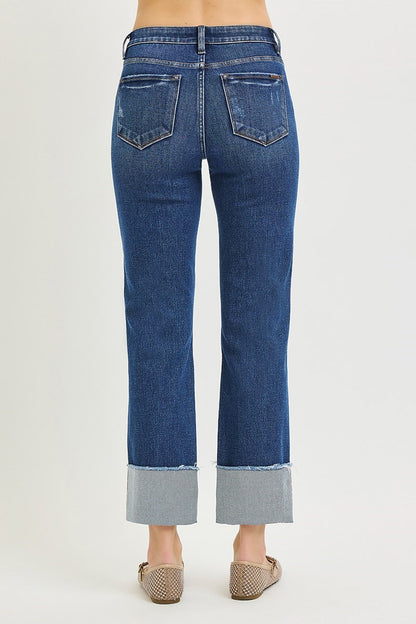 Daria Tummy Control Mid Rise Cuffed Jeans by Risen