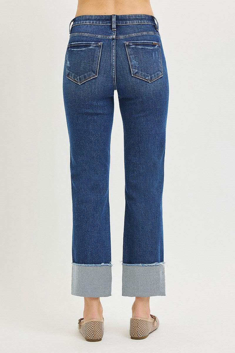 Daria Tummy Control Mid Rise Cuffed Jeans by Risen