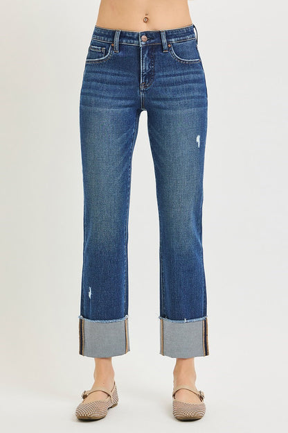 Daria Tummy Control Mid Rise Cuffed Jeans by Risen