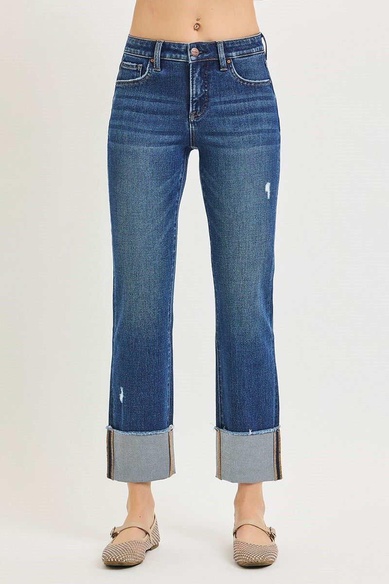 Daria Tummy Control Mid Rise Cuffed Jeans by Risen