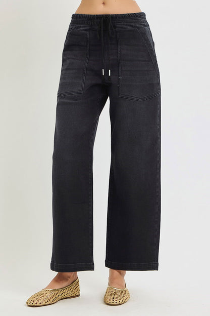 Runaway High Rise Stretch E-Band Jeans in Black by Risen