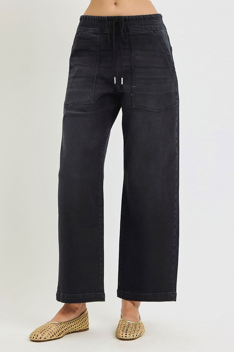 Runaway High Rise Stretch E-Band Jeans in Black by Risen
