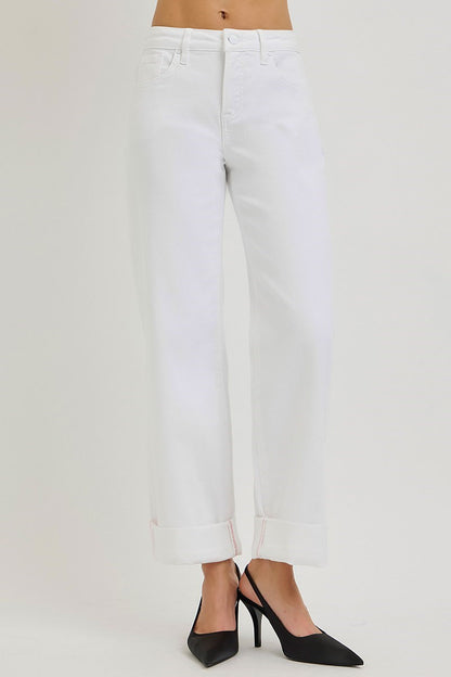 Jalen Wide Leg Tummy Control Jeans in White by Risen