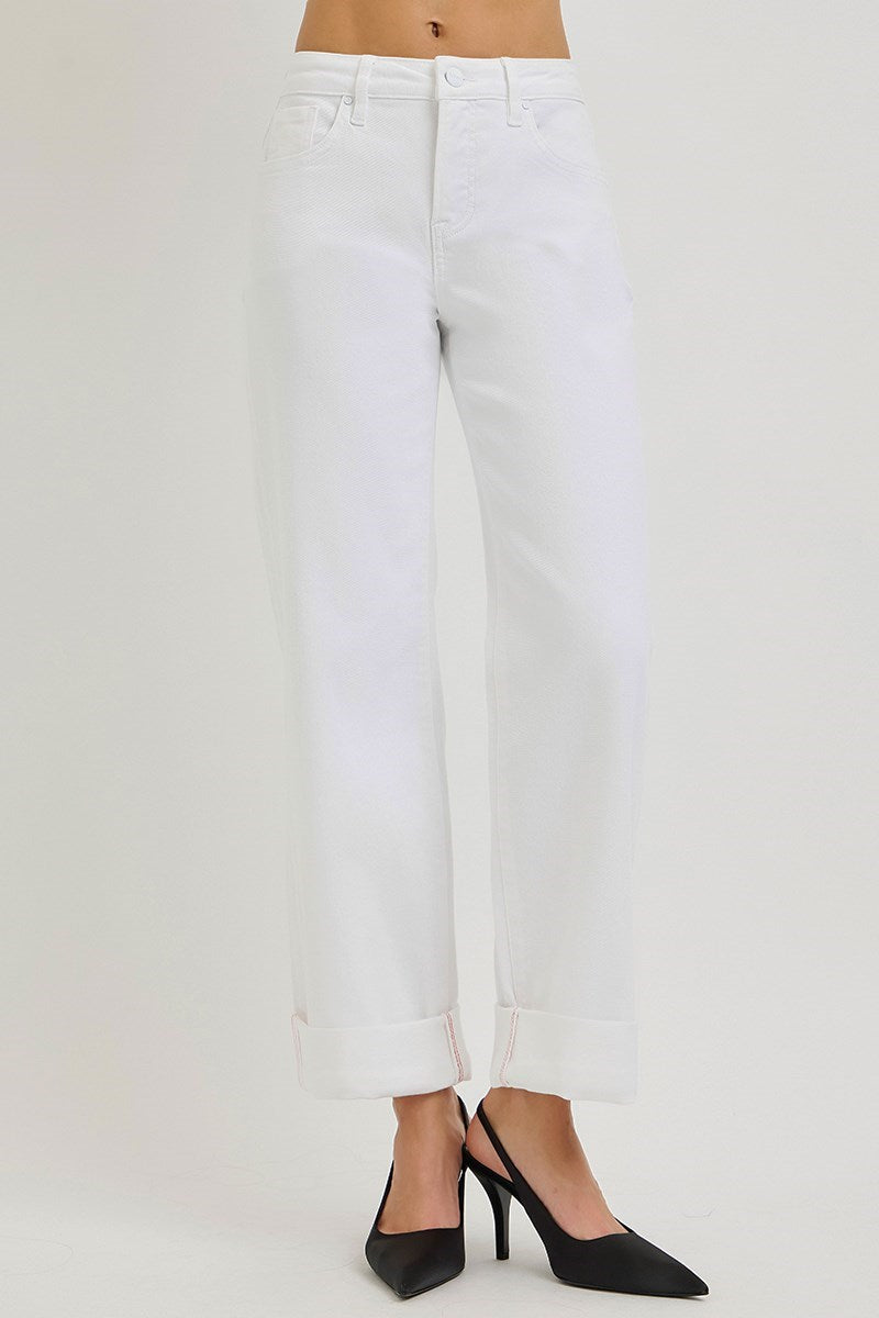 Jalen Wide Leg Tummy Control Jeans in White by Risen