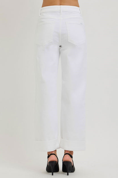 Jalen Wide Leg Tummy Control Jeans in White by Risen