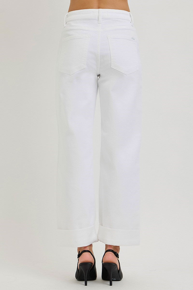 Jalen Wide Leg Tummy Control Jeans in White by Risen