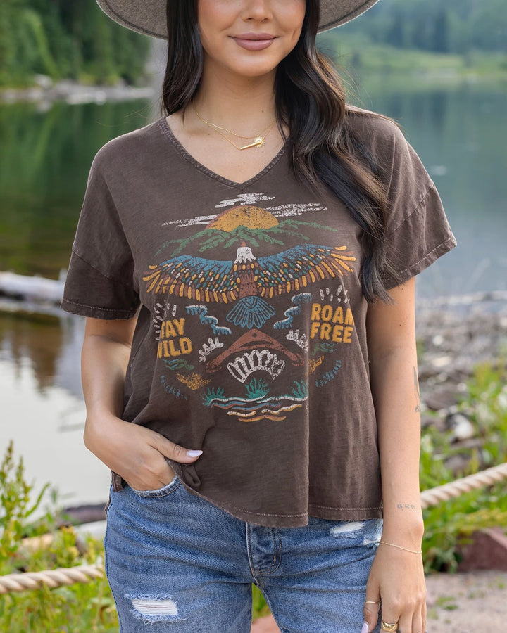 Relaxed Fit V-Neck Roam Free Tee by Grace & Lace