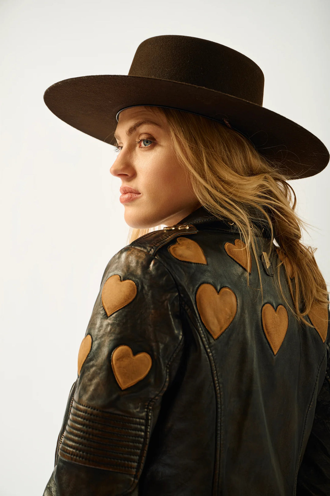 Reo Heart Moto Leather Jacket in Black/Cognac by Mauritius